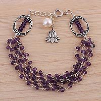 Amethyst and cultured pearl beaded bracelet,