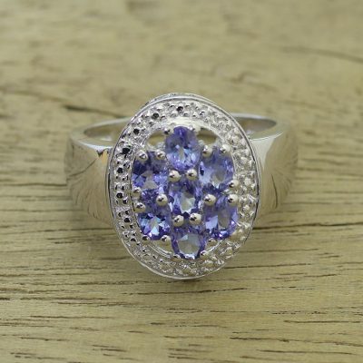 Rhodium Plated Tanzanite Cocktail Ring from India
