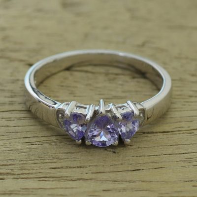 Rhodium Plated Purple Tanzanite Multi Stone Ring from India