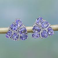 Rhodium plated tanzanite stud earrings,