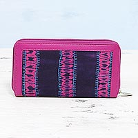 Cotton and leather accent wallet Enchanted Berry India