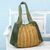 Cotton tote handbag, 'Sunset Cruise II' - Leather Accent Olive Green Cotton Tote Handbag from India thumbail