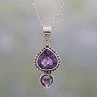 Amethyst pendant necklace, 'Lovely Radiance' - Amethyst and Sterling Silver Pendant Necklace from India
