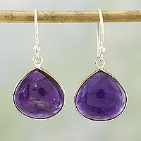 Amethyst dangle earrings, 'Dancing Soul' - Amethyst and Sterling Silver Dangle Earrings from India