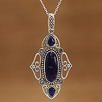 Lapis lazuli and blue topaz pendant necklace,