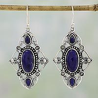 Lapis lazuli and blue topaz dangle earrings,