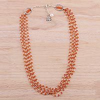 Carnelian and cultured pearl beaded necklace,
