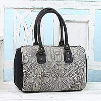 Leather accent cotton handbag Energetic Grey India