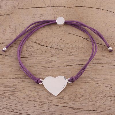 Sterling silver pendant bracelet, Heartfelt Shimmer in Purple