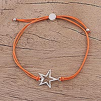 Sterling silver pendant bracelet, 'Starry Shine in Orange' - Sterling Silver Star Pendant Bracelet in Orange from India