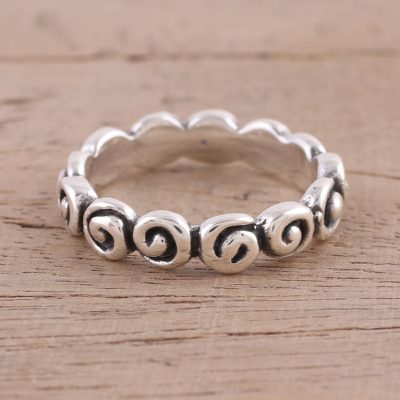 Sterling silver band ring, Swirling Charm