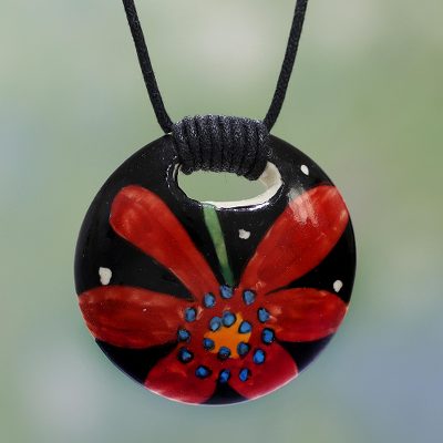 Ceramic pendant necklace, Floral Simplicity