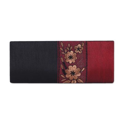 Embroidered clutch handbag, 'Flowery in Black and Crimson' - Black and Crimson Clutch Evening Handbag from India