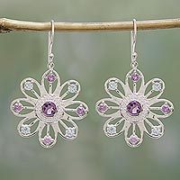 Amethyst and blue topaz dangle earrings,
