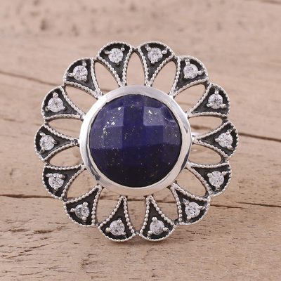 Lapis Lazuli and Sterling Silver Cocktail Ring from India