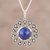 Lapis lazuli pendant necklace 'Glistening Blossom' - Lapis Lazuli and Cubic Zirconia Flower Pendant Necklace thumbail