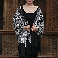 Embroidered wool shawl,
