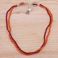 Ruby and carnelian beaded necklace, 'Lotus Fire'