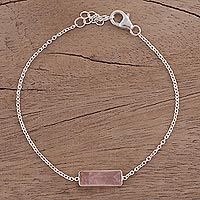 Rose quartz pendant bracelet, 'Elegant Prism' - Rose Quartz and 925 Silver Pendant Bracelet from India