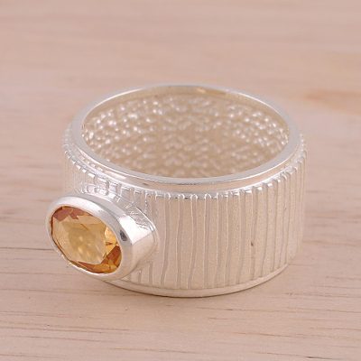 Rhodium Plated Citrine Single Stone Ring from India