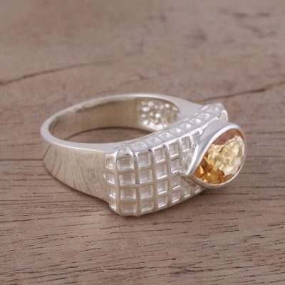 Citrine and Rhodium-Plated Sterling Silver Cocktail Ring