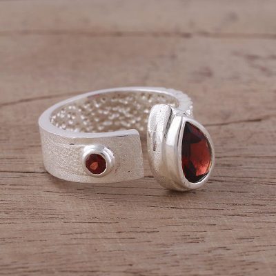 Garnet and Rhodium-Plated Sterling Silver Wrap Ring