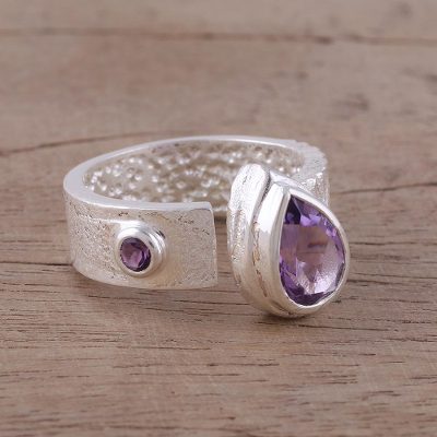 Amethyst and Rhodium-Plated Sterling Silver Wrap Ring