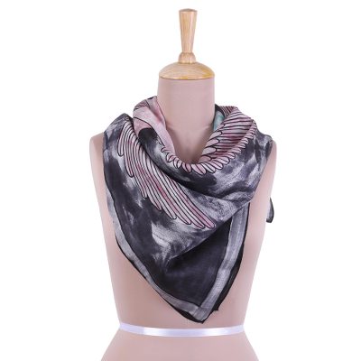 Hand painted silk Scarf, Avian Harmony in Slate