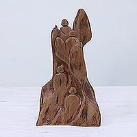 Wood sculpture, 'Expedition' - Hand Carved Reclaimed Tun Wood Sculpture from India