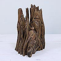 Wood sculpture, 'Hide and Seek II' - Hand Carved Reclaimed Driftwood Sculpture from India