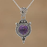 Sterling silver pendant necklace, 'Courtly Presence' - Purple Composite Turquoise and Silver Pendant Necklace