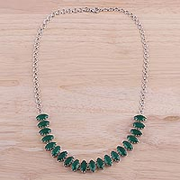 Rhodium plated onyx pendant necklace, 'Nature's Sparkle' - Rhodium Plated Green Onyx Pendant Necklace from India