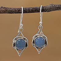 Chalcedony dangle earrings, 'Intricate Twirl in Blue'