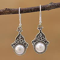 Cultured pearl dangle earrings, Crowned Charm