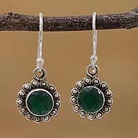 Onyx dangle earrings, 'Green Appeal' - Green Onyx and Sterling Silver Floral Dangle Earrings