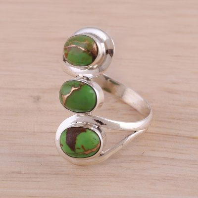 Sterling Silver Cocktail Ring in Green from India