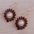 Gold plated garnet and cultured pearl dangle earrings, 'Gleaming Suns' - Gold Plated Garnet and Pearl Dangle Earrings from India (image 2c) thumbail