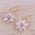 Gold plated rainbow moonstone and aquamarine dangle earrings, 'Teardrop Flowers' - Gold Plated Rainbow Moonstone Dangle Earrings from India (image 2b) thumbail