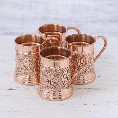 Copper tankards, Grape Vines (set of 4)