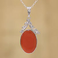 Rhodium plated carnelian pendant necklace,
