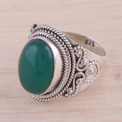 Green Onyx and Sterling Silver Cocktail Ring from India