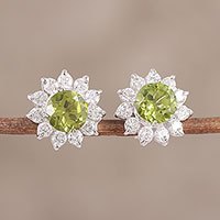 Peridot and cubic zirconia stud earrings,