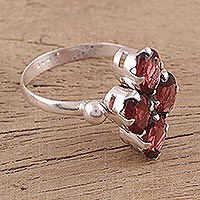 Garnet cocktail ring, 'Red Sparkle' - Faceted Garnet and Silver Cocktail Ring from India