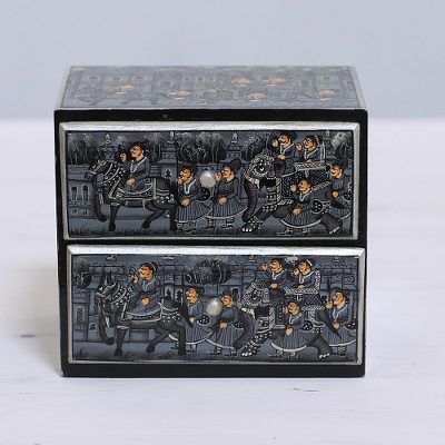 Wood chest, 'The Royal Procession' - Miniature Painting Petite Chest of Drawers