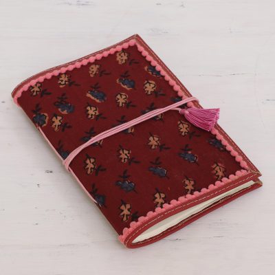 Leather accent cotton journal, Russet Leaves