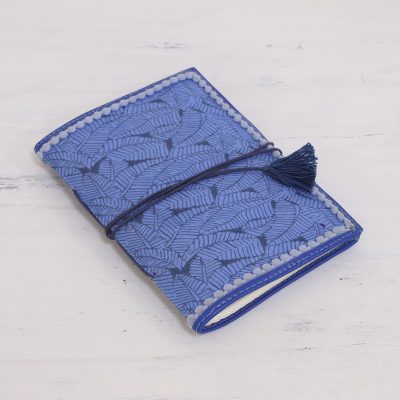 Leather accent cotton journal, Sky Blue Grove