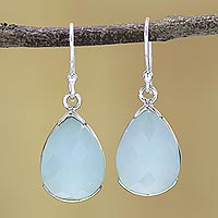 Chalcedony dangle earrings, 'Aqua Drops' - Aqua Chalcedony and Sterling Silver Dangle Earrings