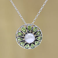 Featured review for Peridot and cultured pearl pendant necklace, Peridot Petals