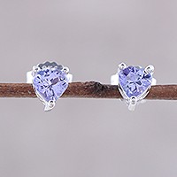 Rhodium plated tanzanite stud earrings,