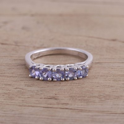 Rhodium Plated Tanzanite Cocktail Ring from India